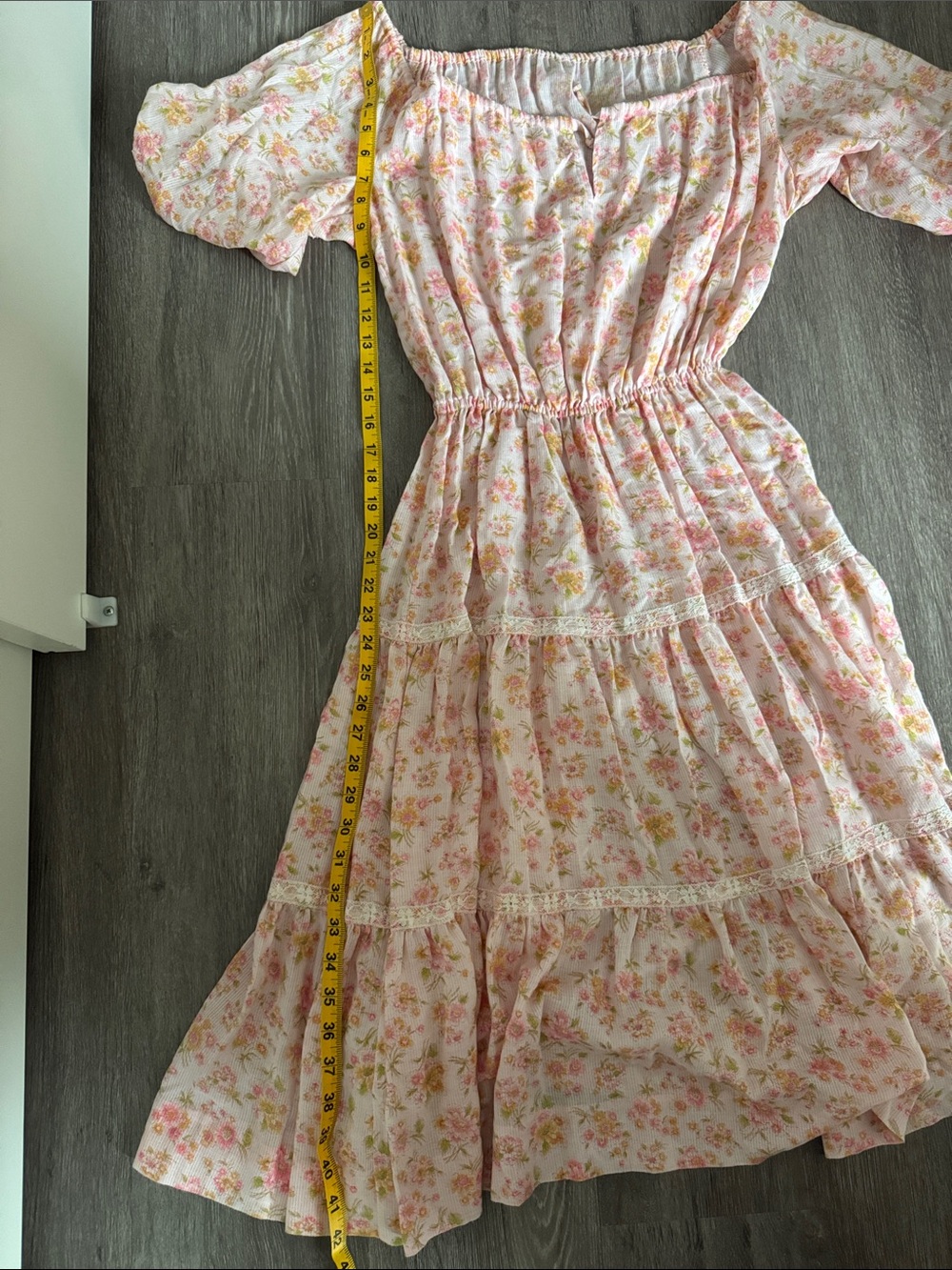 Vintage 70s Pink Floral Peasant Midi Dress - Picture 9 of 11